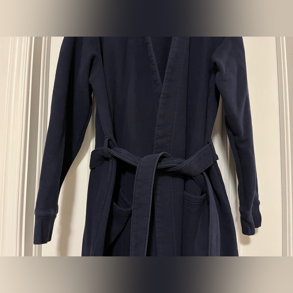 Land’ End Women’s Size Large Navy Blue Serious Sweats Fleece Lined Bathrobe Robe - Picture 5 of 11